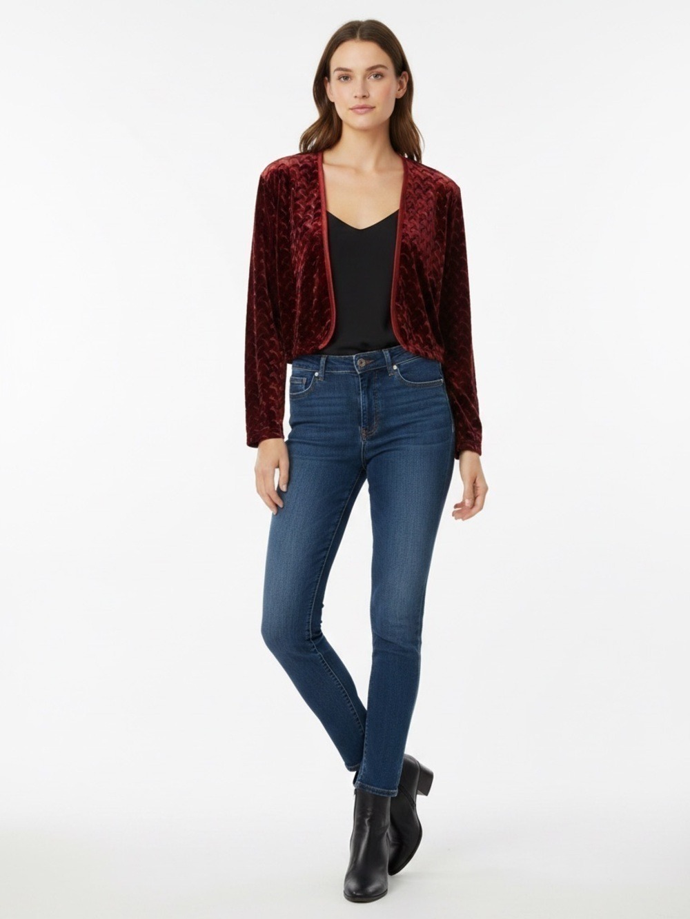 Vintage Cleo Scarlet Red Burnout Velvet Cropped Cardigan bolero size 16